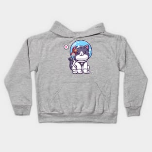 Cute Cat Astronaut Sitting With Fish Cartoon Kids Hoodie